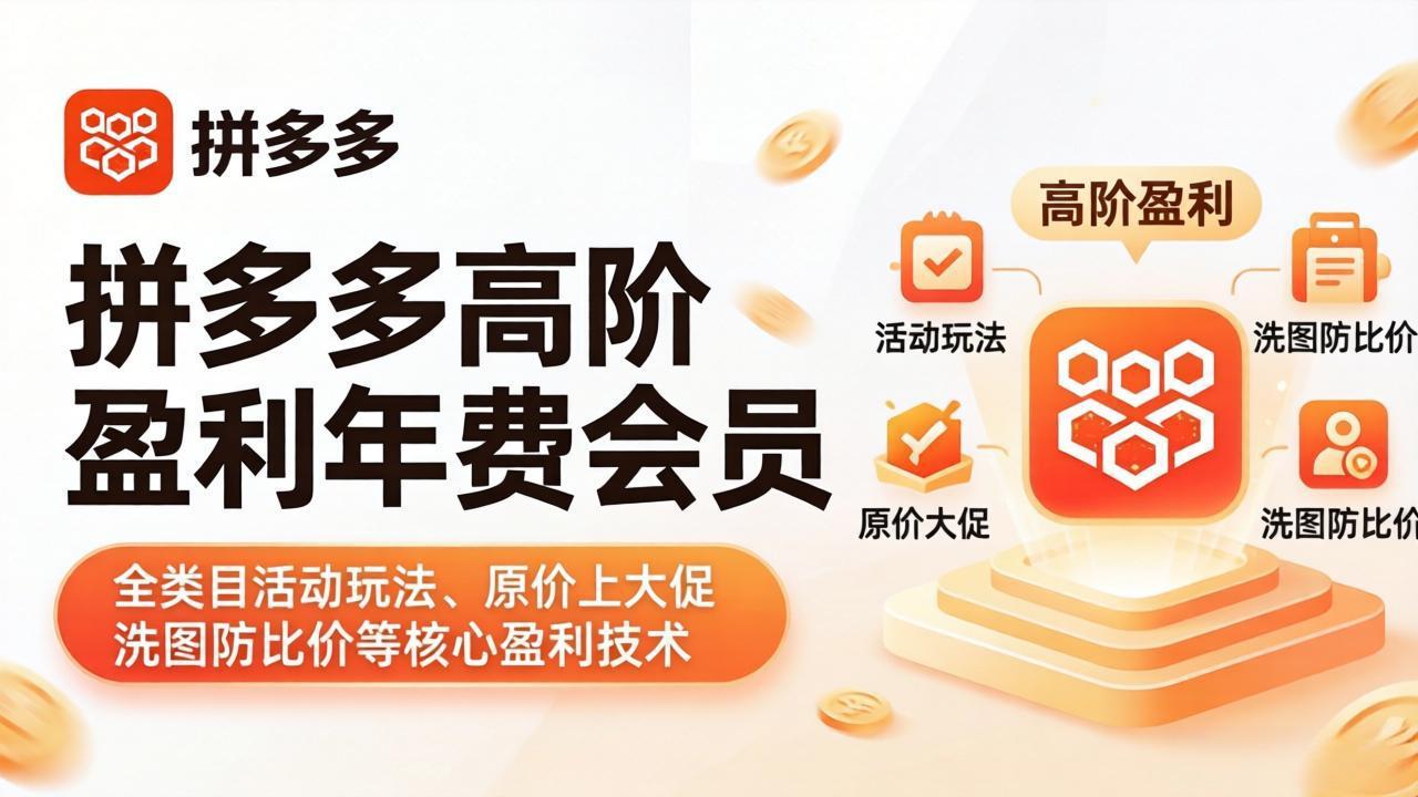 （17943期）拼多多高阶盈利年费会员(更新4月)：全类目活动玩法、原价上大促、洗图防比价等核心盈利技术