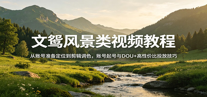 文鸳风景类视频教程：从账号准备定位到剪辑调色，账号起号与DOU+高性价比投放技巧