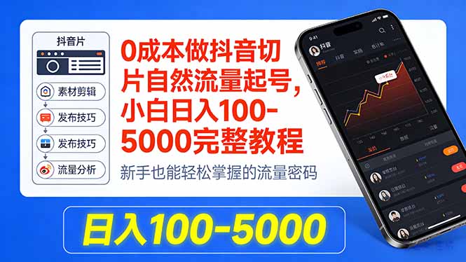 (18024期)0成本做抖音切片自然流量起号,小白日入100-5000完整教程