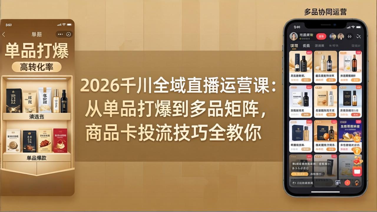 (18028期)2026千川全域直播运营课:从单品打爆到多品矩阵,商品卡投流技巧全教你