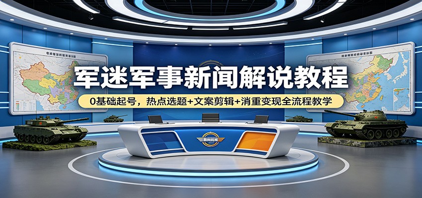 军迷军事新闻解说教程:0基础起号,热点选题+文案剪辑+消重变现全流程教学