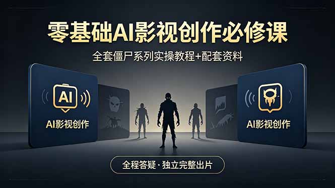 (18185期)零基础AI影视创作必修课,全套僵尸系列实操教程加配套资料,全程答疑带你独立完整出片