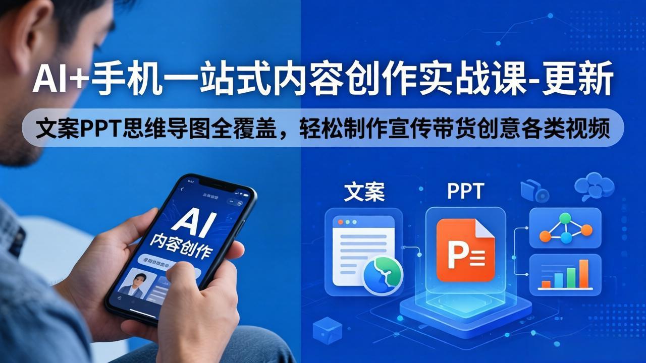 （18204期）AI+手机一站式内容创作实战课-更新，文案PPT思维导图全覆盖，轻松制作宣传带货创意各类视频
