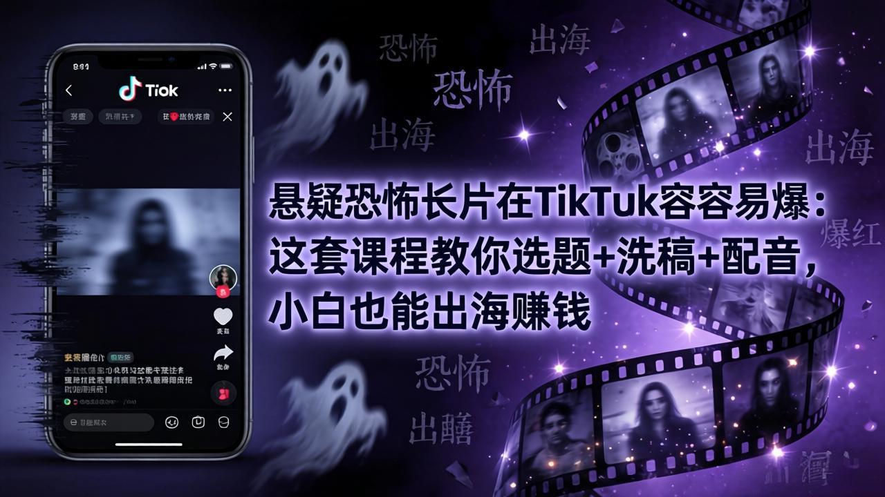(18220期)悬疑恐怖长片在TikTok最容易爆:这套课程教你选题+洗稿+配音,小白也能出海赚钱