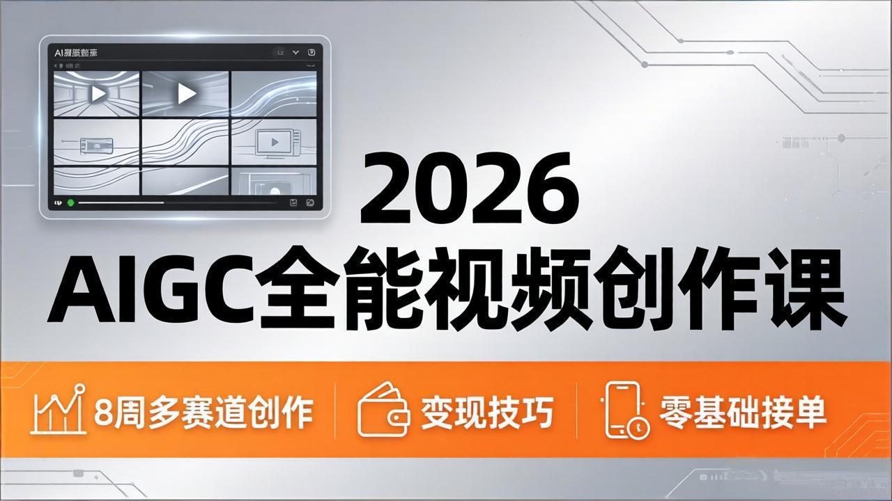 (18215期)2026AIGC全能视频创作课,8周吃透多赛道创作+变现,零基础也能高效出片接单