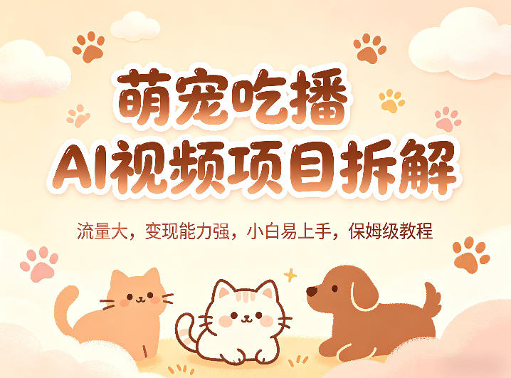 萌宠吃播AI视频项目拆解,流量大,变现能力强,小白易上手,保姆级教程