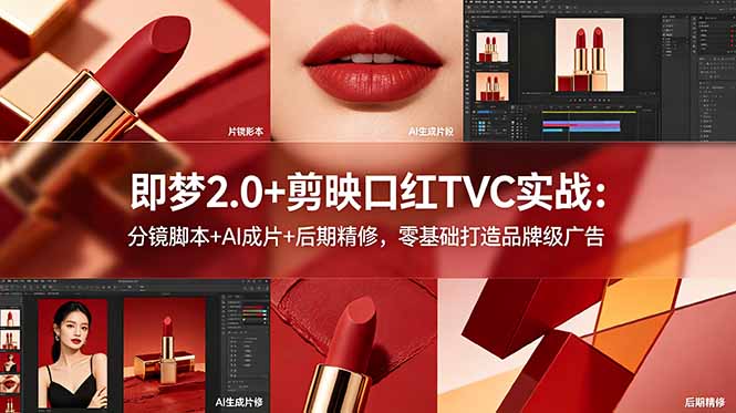 (18729期)即梦2.0+剪映口红TVC实战:分镜脚本+AI成片+后期精修,零基础打造品牌级广告