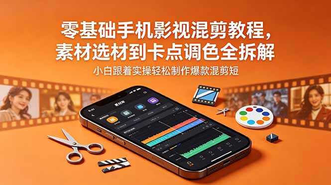 (18749期)零基础手机影视混剪教程,素材选材到卡点调色全拆解,小白跟着实操轻松制作爆款混剪短片