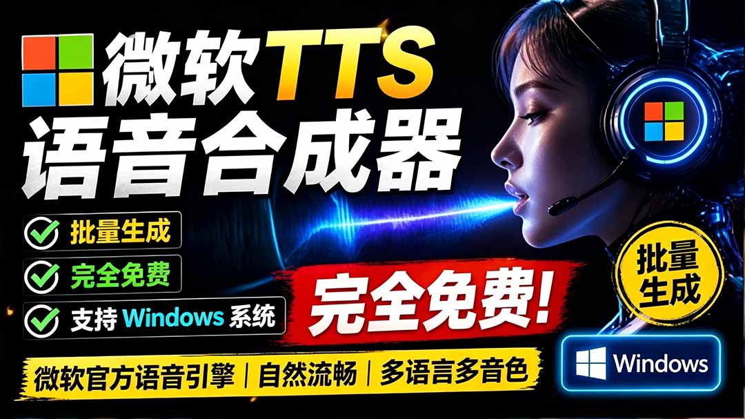 (19494期)微软 TTS 免费语音配音生成器,完全免费,支持多语音、多音色选择,Windows系统专用 TTS语音合成器