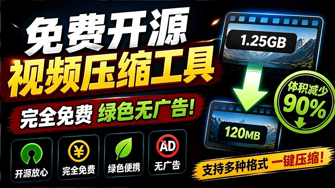 (19495期)Github开源视频压缩瘦身工具,轻松压缩90%,并保持画质清晰,完全免费绿色无广告!VideoSlim