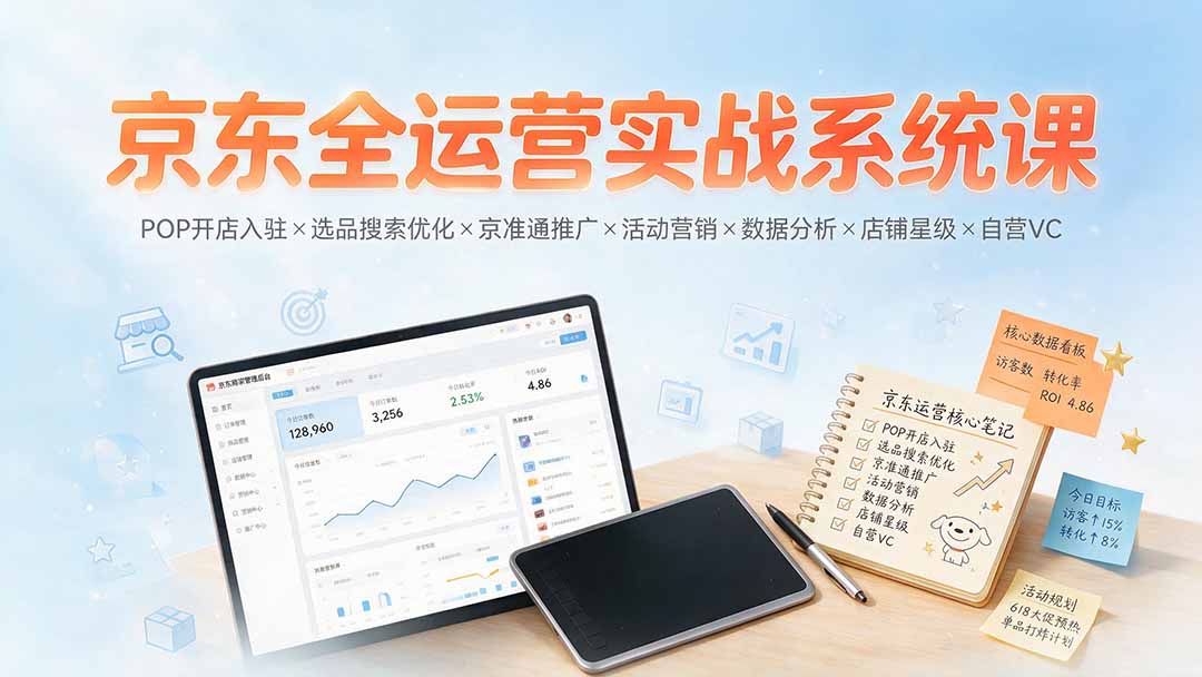 (19581期)京东全运营实战系统课:POP开店入驻×选品搜索优化×京准通推广×活动营销×数据分析×店铺星级×自营VC